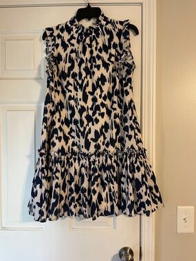 Girls Navy and Cream Sleeveless Ruffle Hem Dress